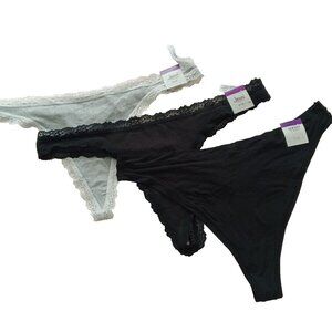 NWT JENNI Thongs 3-Pack Size 2XL Solid Gray & Black Cotton Blend